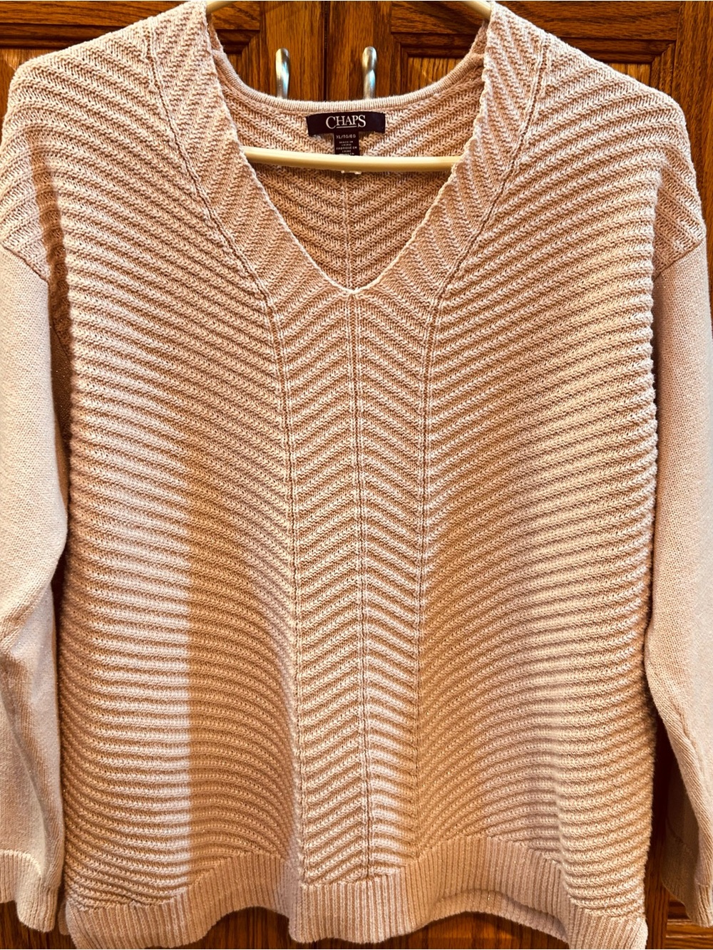 Chaps Women's V-Neck Ribbed Knit Sweater - Blush Pink